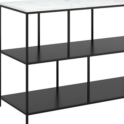 54" White and Black Genuine Marble and Steel Frame Console Table With Two Shelves