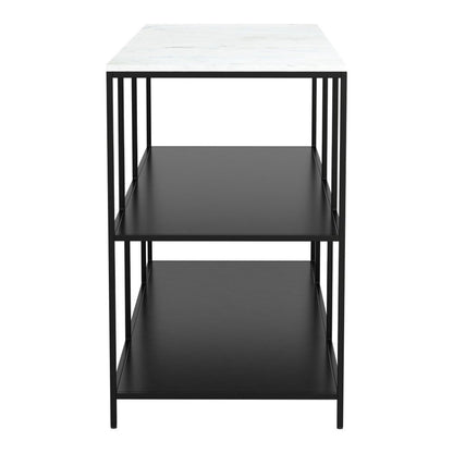 54" White and Black Genuine Marble and Steel Frame Console Table With Two Shelves