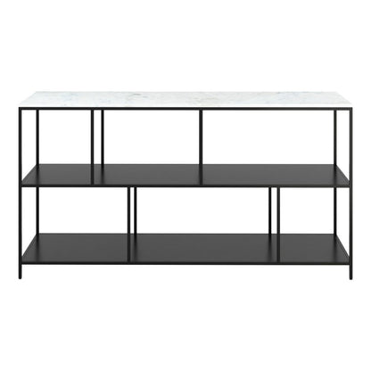 54" White and Black Genuine Marble and Steel Frame Console Table With Two Shelves
