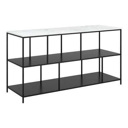 54" White and Black Genuine Marble and Steel Frame Console Table With Two Shelves