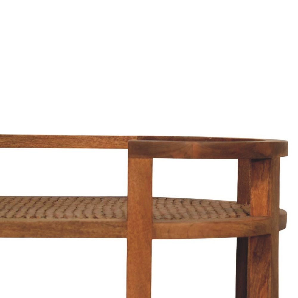 35" Golden Brown Rattan and Solid Wood Oval Wheel Console Table With Shelf