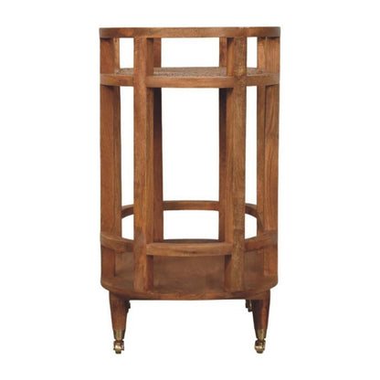 35" Golden Brown Rattan and Solid Wood Oval Wheel Console Table With Shelf