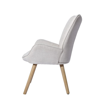 23" Beige and Natural Tufted Chenille and Solid Wood Wingback Chair