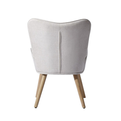 23" Beige and Natural Tufted Chenille and Solid Wood Wingback Chair