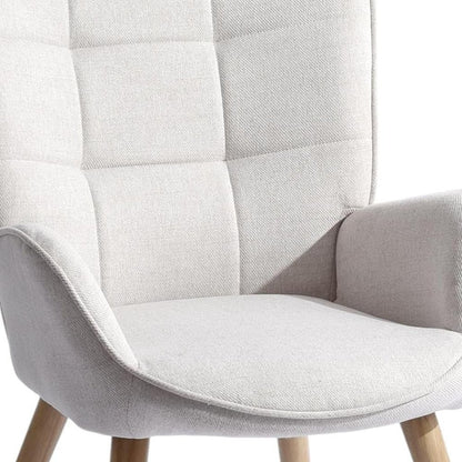 23" Beige and Natural Tufted Chenille and Solid Wood Wingback Chair