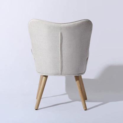 23" Beige and Natural Tufted Chenille and Solid Wood Wingback Chair