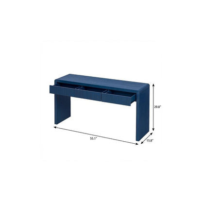 55" Blue Wood Double Pedestal Console Table With Three Drawers
