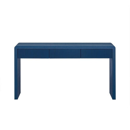55" Blue Wood Double Pedestal Console Table With Three Drawers
