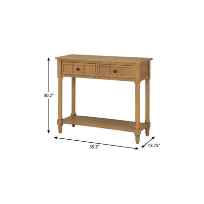 36" Natural Solid Wood Console Table With Shelf And Two Drawers