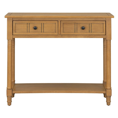36" Natural Solid Wood Console Table With Shelf And Two Drawers